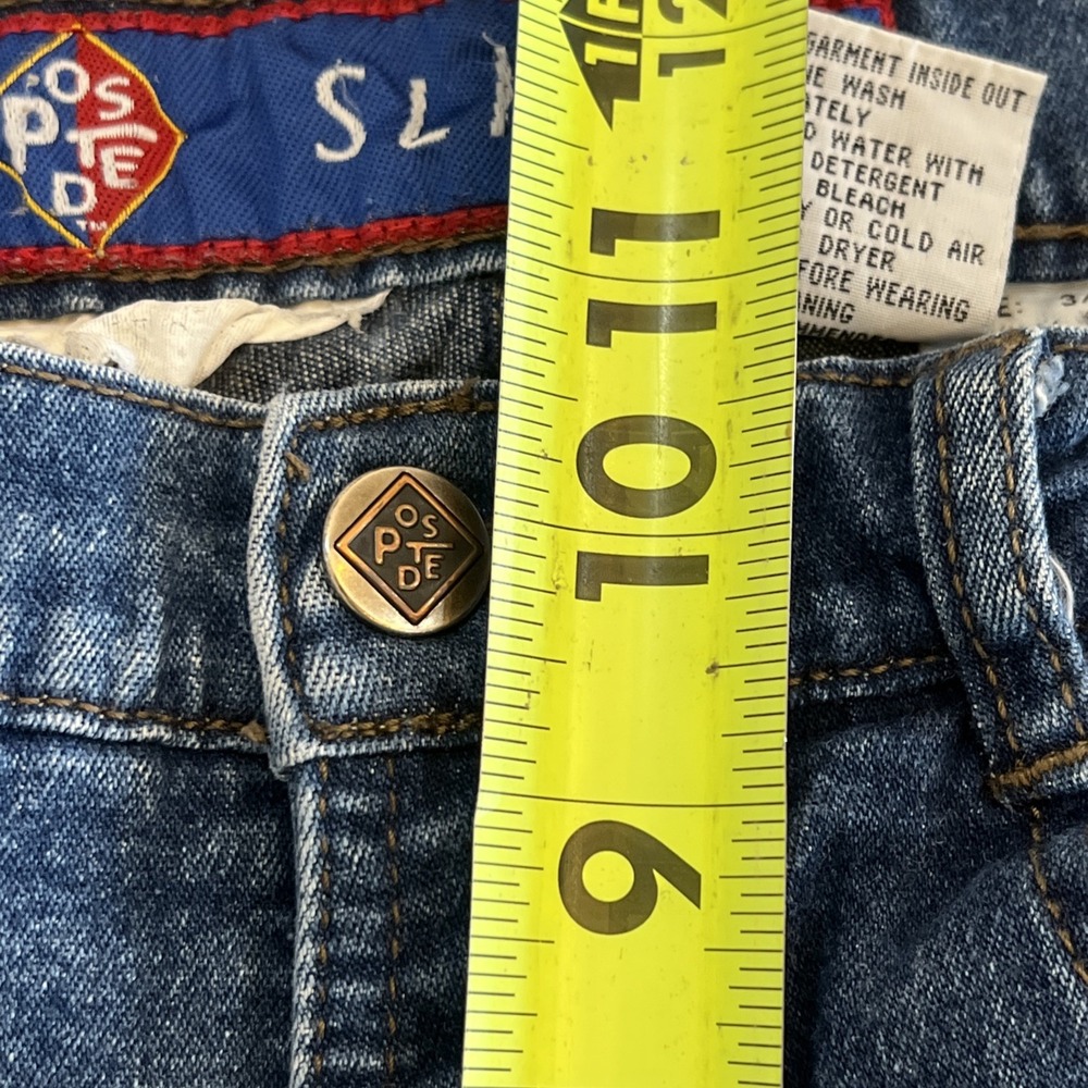 90s Vintage High Rise Posted Jeans 3/4 27X32 Medium Wash Slim Smooth Back - Picture 15 of 16